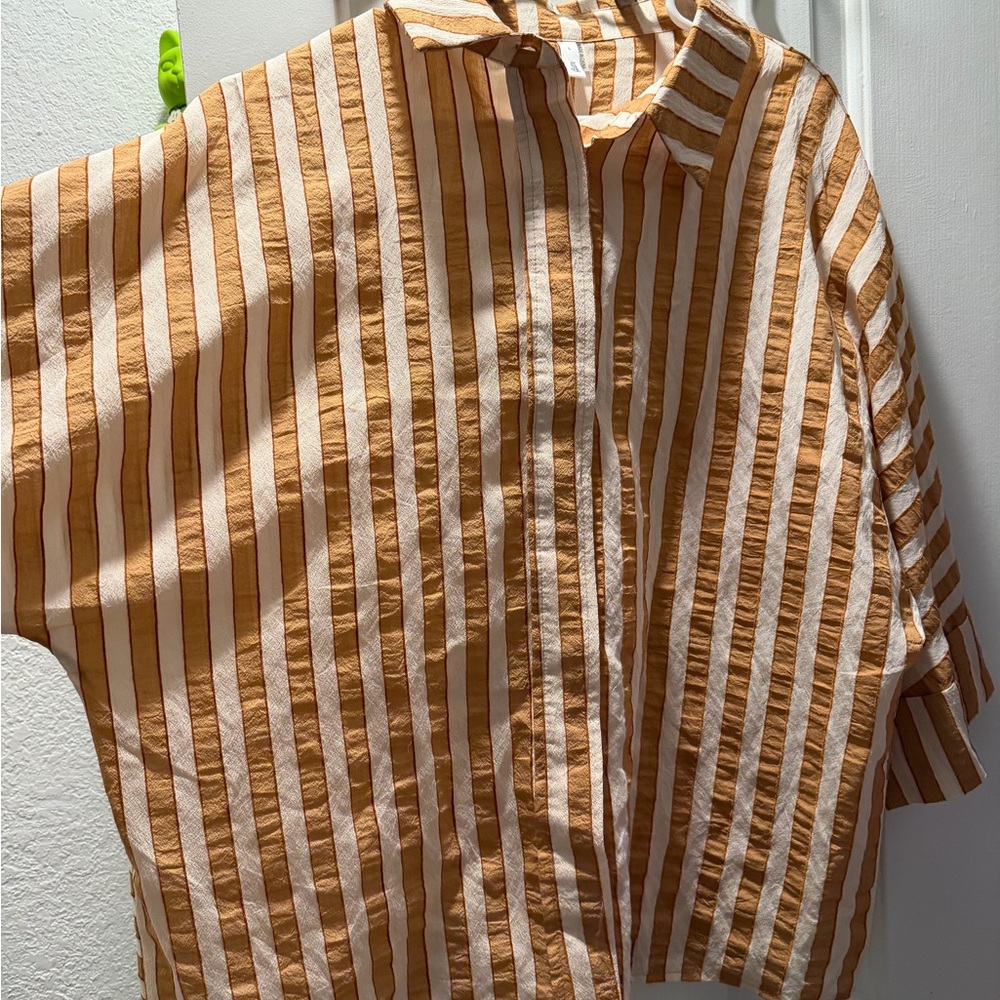 Glam Orange and White Striped Shirt - Picture 2 of 6